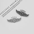 Black Rhinestone Crown Wings Brooch Gunmetal Angel Pin view 1