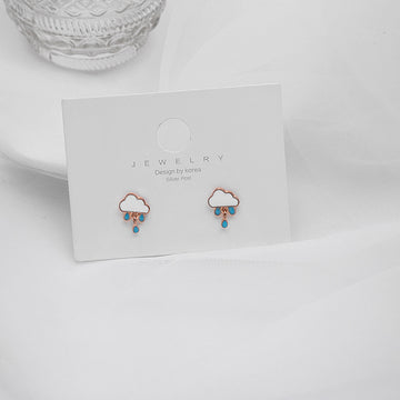 White Cloud and Blue Raindrop Novelty Small Stud Earrings