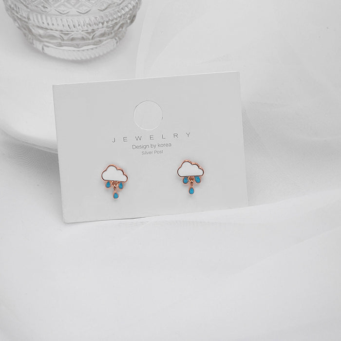 White Cloud and Blue Raindrop Novelty Small Stud Earrings