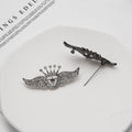 Black Rhinestone Crown Wings Brooch Gunmetal Angel Pin view 3