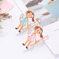 Pink Gold Tone Nurse Girl with Syringe Two Designs Metal Brooch Pin view 3