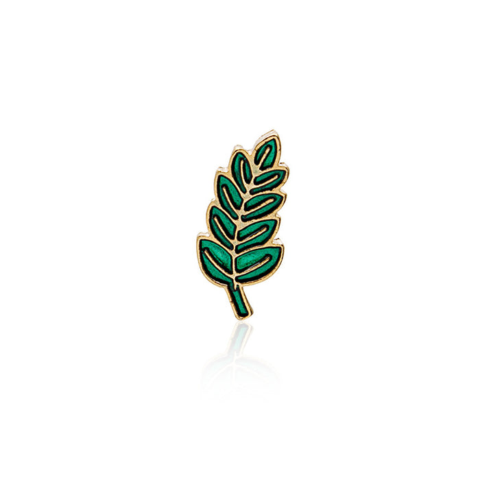 Green Enamel Leaf Brooch Gold Outline Fern Pin Style