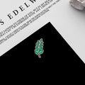Green Enamel Leaf Brooch Gold Outline Fern Pin Style view 2