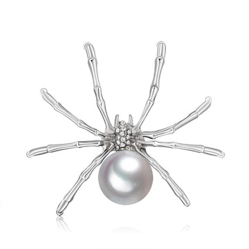 Silver Tone Spider Pearl Look Two Designs Metal Brooch Pin