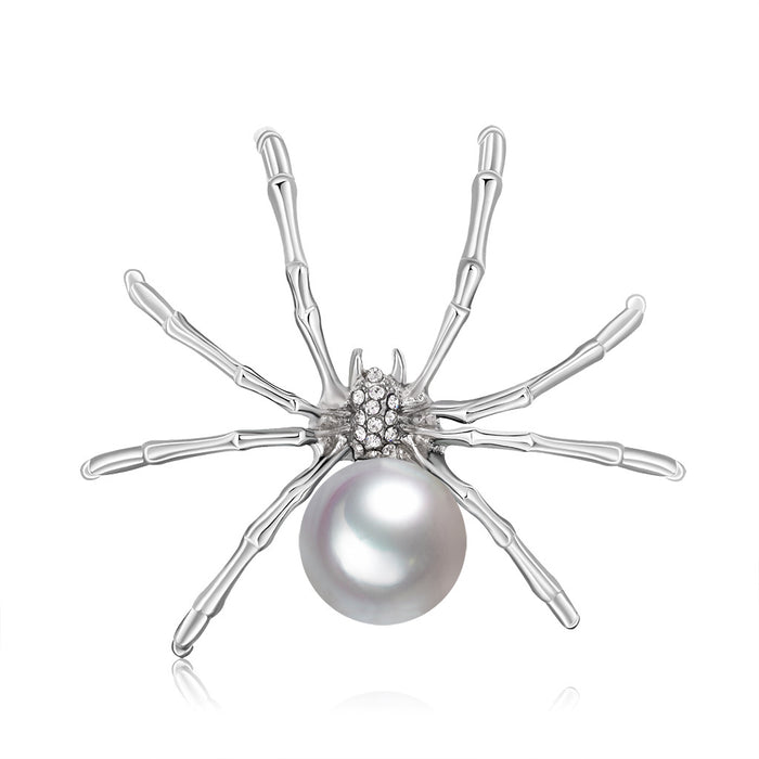 Silver Tone Spider Pearl Look Two Designs Metal Brooch Pin