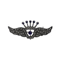 Black Rhinestone Crown Wings Brooch Gunmetal Angel Pin view 5