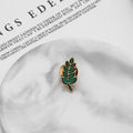 Green Enamel Leaf Brooch Gold Outline Fern Pin Style view 3