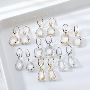 Clear Faceted Drop Earrings in Four Shapes and Two Finishes