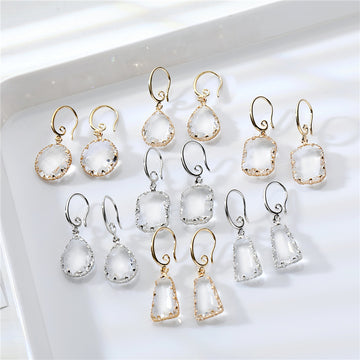 Clear Faceted Drop Earrings in Four Shapes and Two Finishes
