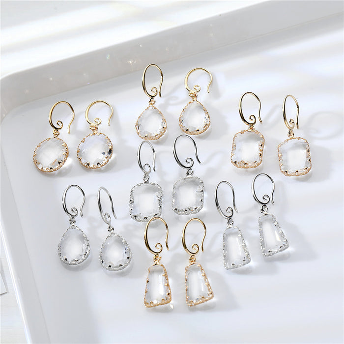 Clear Faceted Glass Hook Earrings in Four Shapes and Two Finishes