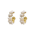 Pearl Crystal Hoop Earrings with Lustrous Bead Details view 5
