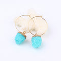 Thin Hoop Earrings with Capped Druzy Drops in Seven Colors view 4