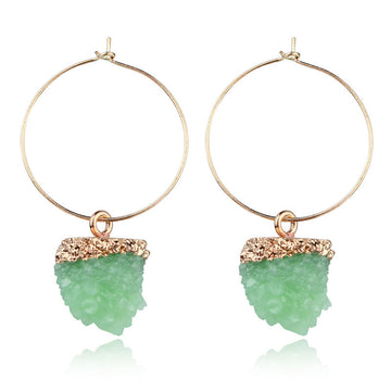 Thin Hoop Earrings with Rough Crystal-Look Drops in Seven Colors