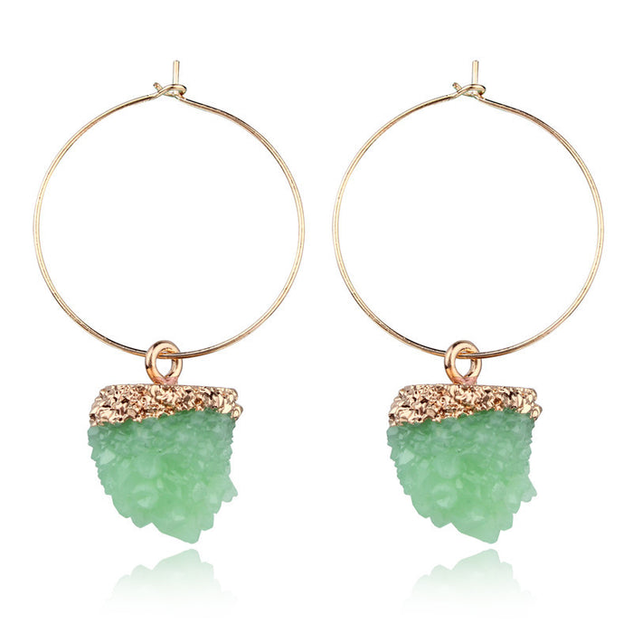 Thin Hoop Earrings with Capped Druzy Drops in Seven Colors