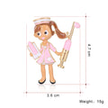 Pink Gold Tone Nurse Girl with Syringe Two Designs Metal Brooch Pin view 2