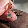 Rose Gold Silver Tone Huggie Clear Stone Heart Square Earrings view 2