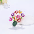 Green Gold Tone Daisy Crystal Enamel Metal Brooch Pin view 3