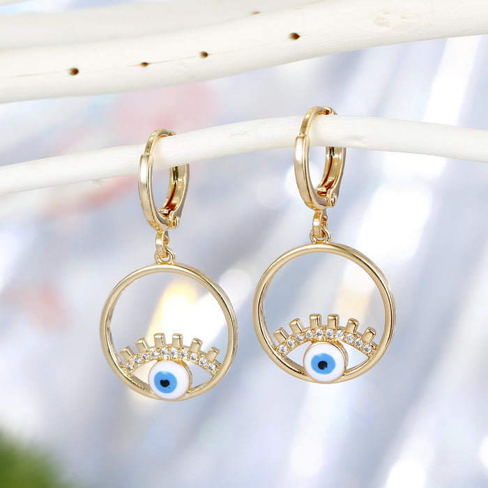 Open Circle Lash Evil Eye Huggie Drop Earrings in Two Finishes