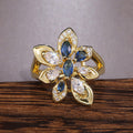 Blue Marquise Stone Flower Ring In Gold Tone Setting view 4