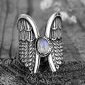 Antique Silver Tone Angel Wing Ring with Oval Stone view 1