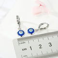 Silver Tone Round Blue Evil Eye Huggie Drop Earrings view 3