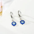 Silver Tone Round Blue Evil Eye Huggie Drop Earrings view 5