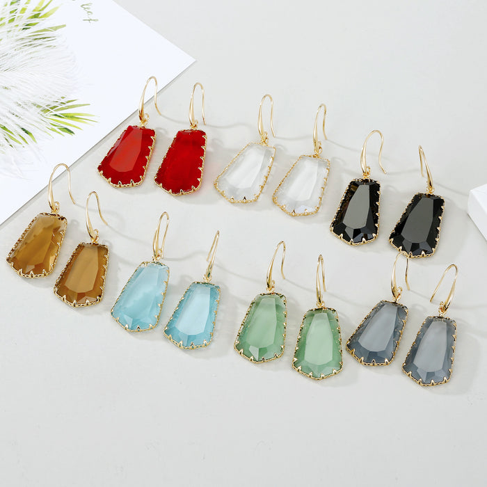 Faceted Trapezoid Glass Hook Earrings in Seven Colors