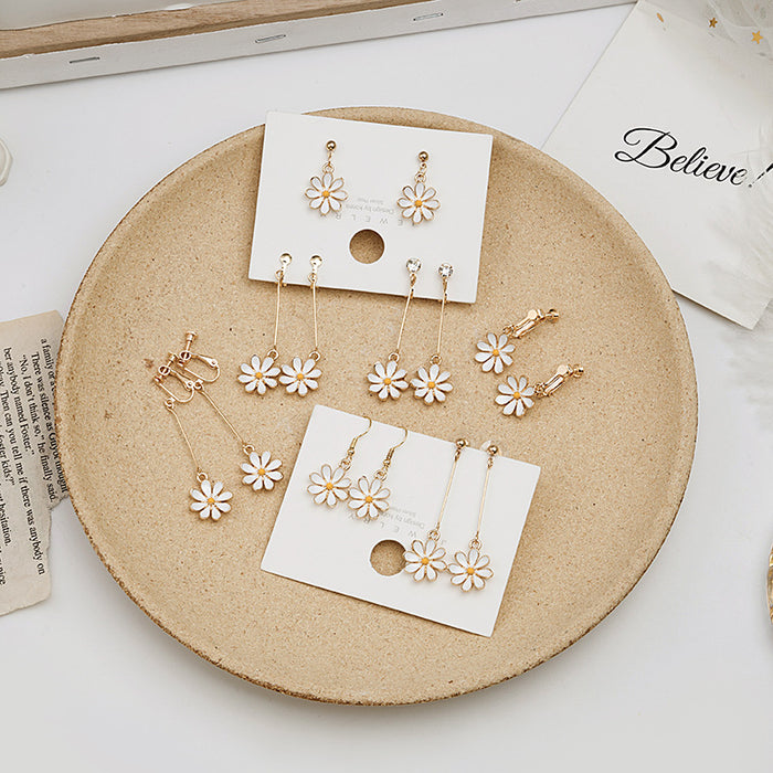Ten White Daisy Stud Hook and Clip Earring Options