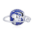 Blue Gold Tone Planet Globe Enamel Metal Brooch Pin view 3