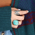 Antique Silver Tone Angel Wing Ring with Oval Stone view 4