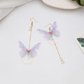 Lavender Butterfly and Circle Asymmetrical Chain Earrings view 4