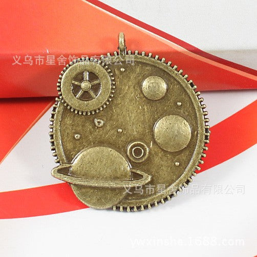 Vintage Galaxy Universe Round Alloy Charm Pendant 41x37mm