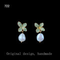 Gold Enamel Leaf Butterfly Pearl Drop Earrings Two Styles view 4