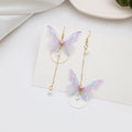 Lavender Butterfly and Circle Asymmetrical Chain Earrings view 3