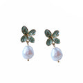 Gold Enamel Leaf Butterfly Pearl Drop Earrings Two Styles view 5