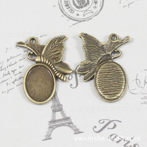 Butterfly Bezel Setting Pendant Base for 14x10mm Cabochon