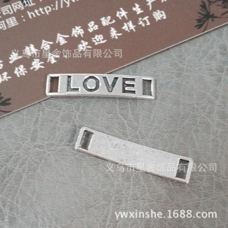 28x6mm Curved LOVE Alloy Charm Pendant with Rectangular Hole