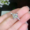 Silver Tone Star Flower Ring with Clear Stone Cluster view 2