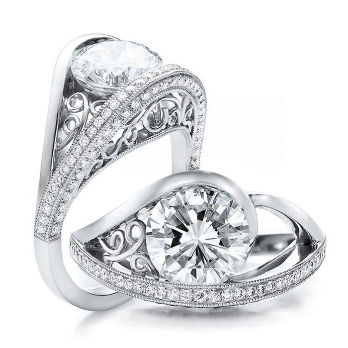 Vintage Scrollwork Ring With Round Clear Center Stone