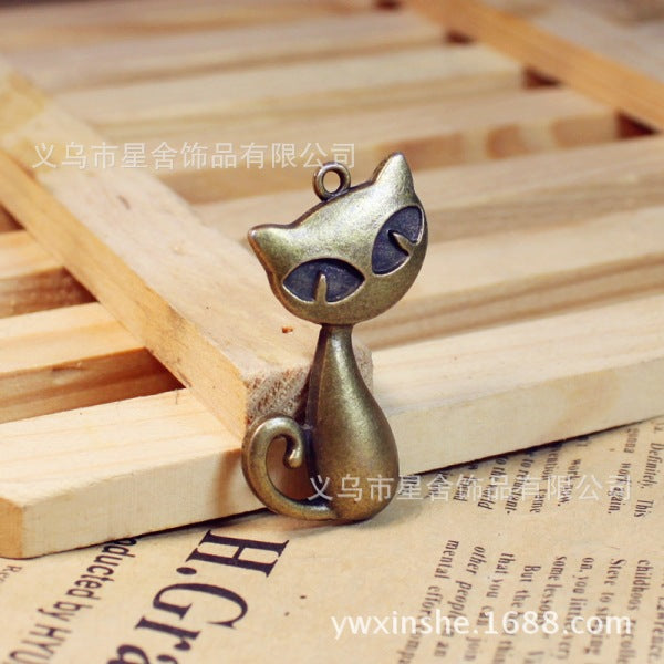 Cute Large Cat Alloy Charm Pendant 38x20mm for DIY Jewelry
