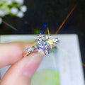 Silver Tone Star Flower Ring with Clear Stone Cluster view 3