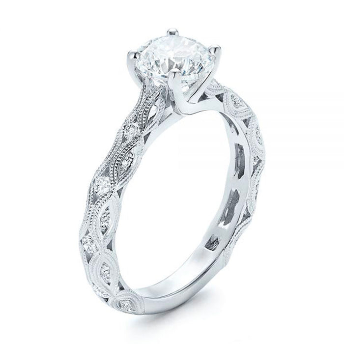 Open Vine Pattern Ring With Round Clear Center Stone