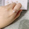 Leaf and Pearl Look Adjustable Open Rings in Two Finishes view 2