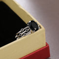 Black Oval Solitaire Multi-Rail Ring In Polished Silver Tone view 4