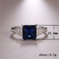 Deep Blue Square Solitaire Geometric Ring In Silver Tone view 5