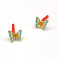 Aqua Enamel Butterfly Stud Earrings with Gold Tone Outline view 5