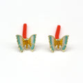 Aqua Enamel Butterfly Stud Earrings with Gold Tone Outline view 1