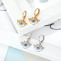 Crowned Crystal Evil Eye Huggie Drop Earrings in Two Finishes view 2