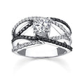 Silver-Tone Split Band Ring With Round Crystal Center view 1
