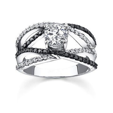 Silver-Tone Split Band Ring With Round Crystal Center